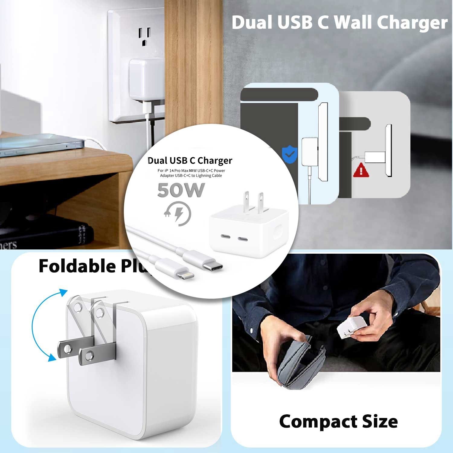 iPhone 14 Pro 50W US Pin USB-C Charger With Cable
